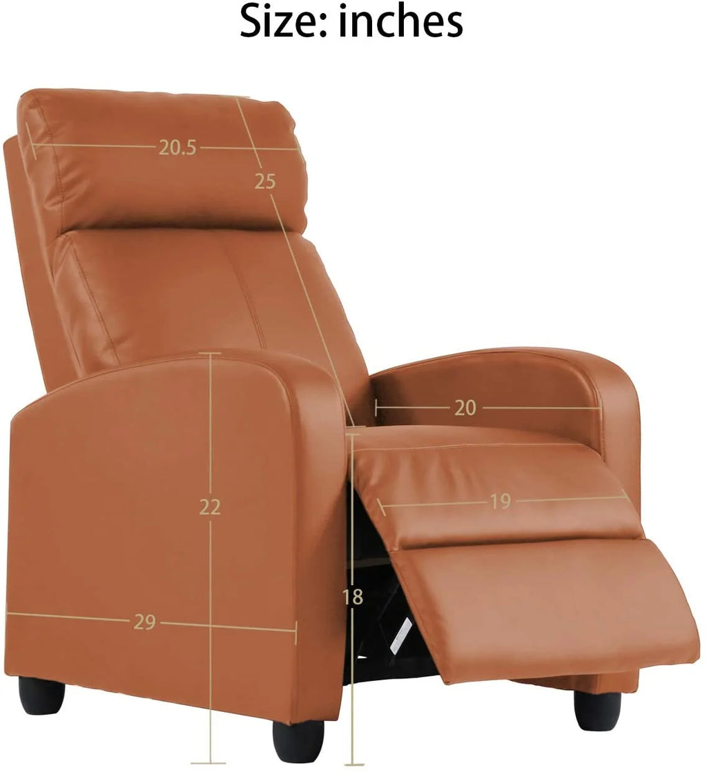 Recliner Chair for Living Room Furniture Home Theater Seating Glider Chairs Modern Wingback Single Sofa PU Leather with Footrest (Tan)